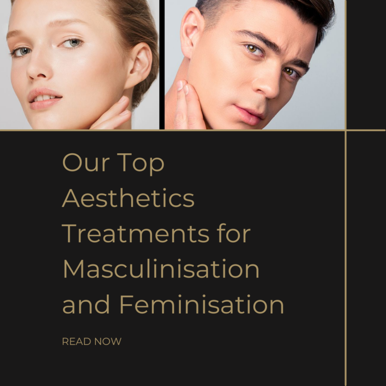 "Our Top Aesthetics Treatments for Masculinisation and Feminisation" with a contrasting image of a man and a woman
