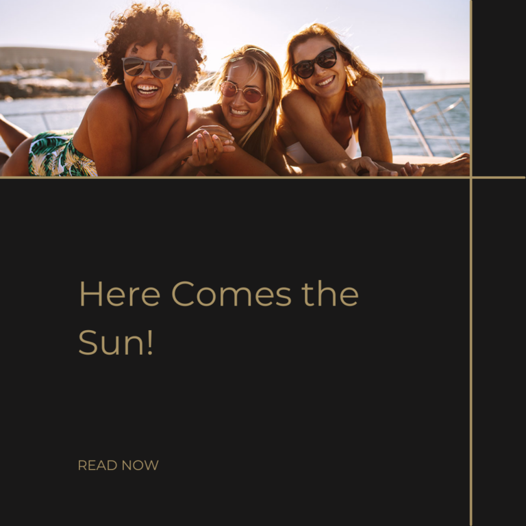 "Here Comes the Sun!" with an image of three girls on the beach. "Read More"