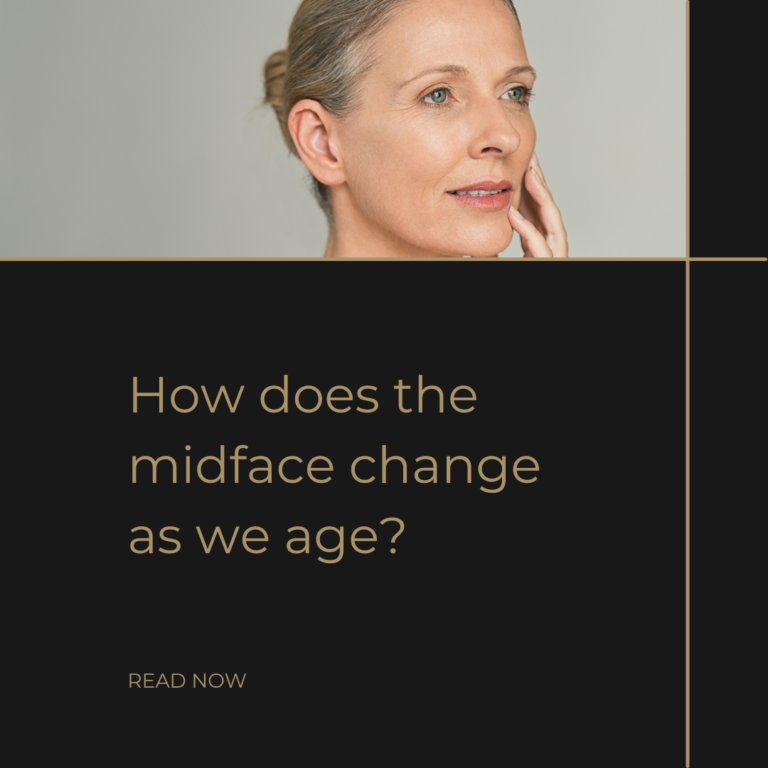 "How does the midface change as we age?" with an image of a woman's face. "Read More"