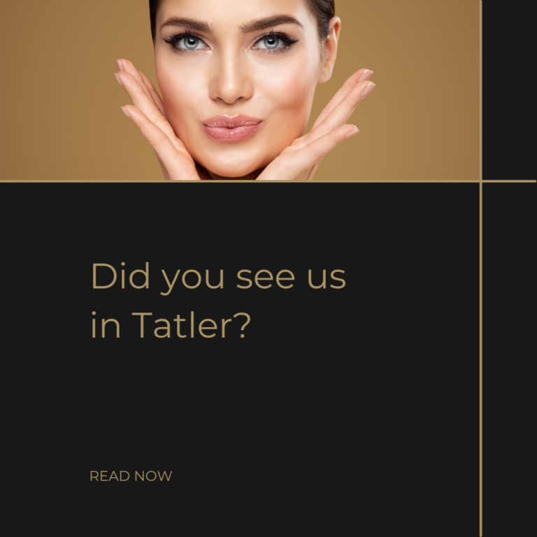 "Did you see us in Tatler?" with an image of a happy woman. "Read More"