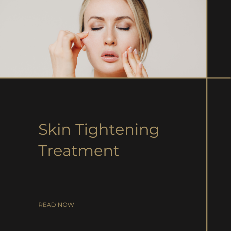 "Skin Tightening Treatment" with an image of a woman feeling her face. "Read More"