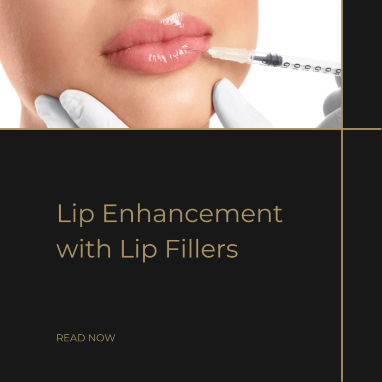 "Lip Enhancement with Lip Fillers" with an image of a woman getting lip fillers. "Read More"